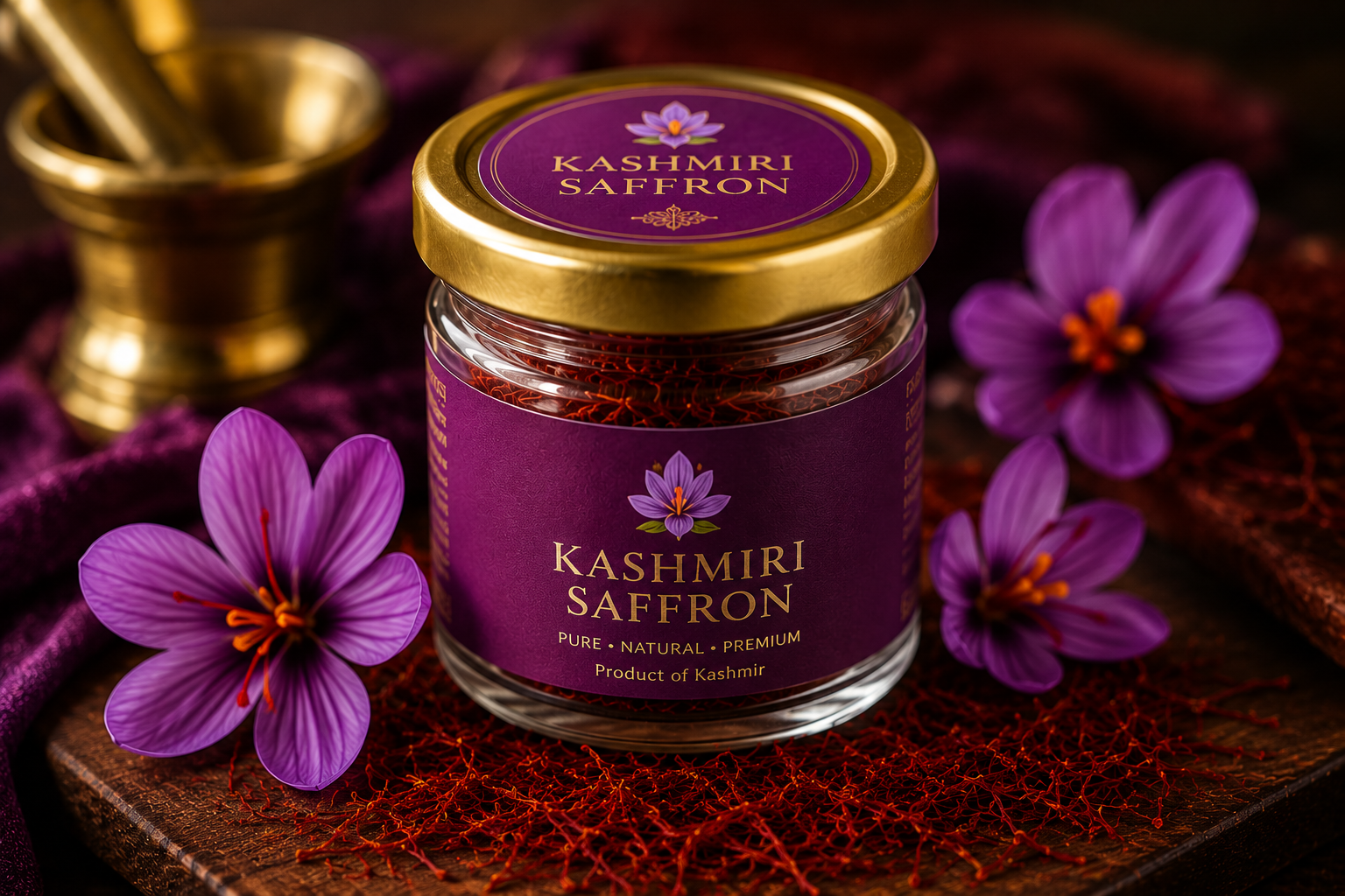 Deep-red Kashmiri Mongra saffron (Kesar) threads